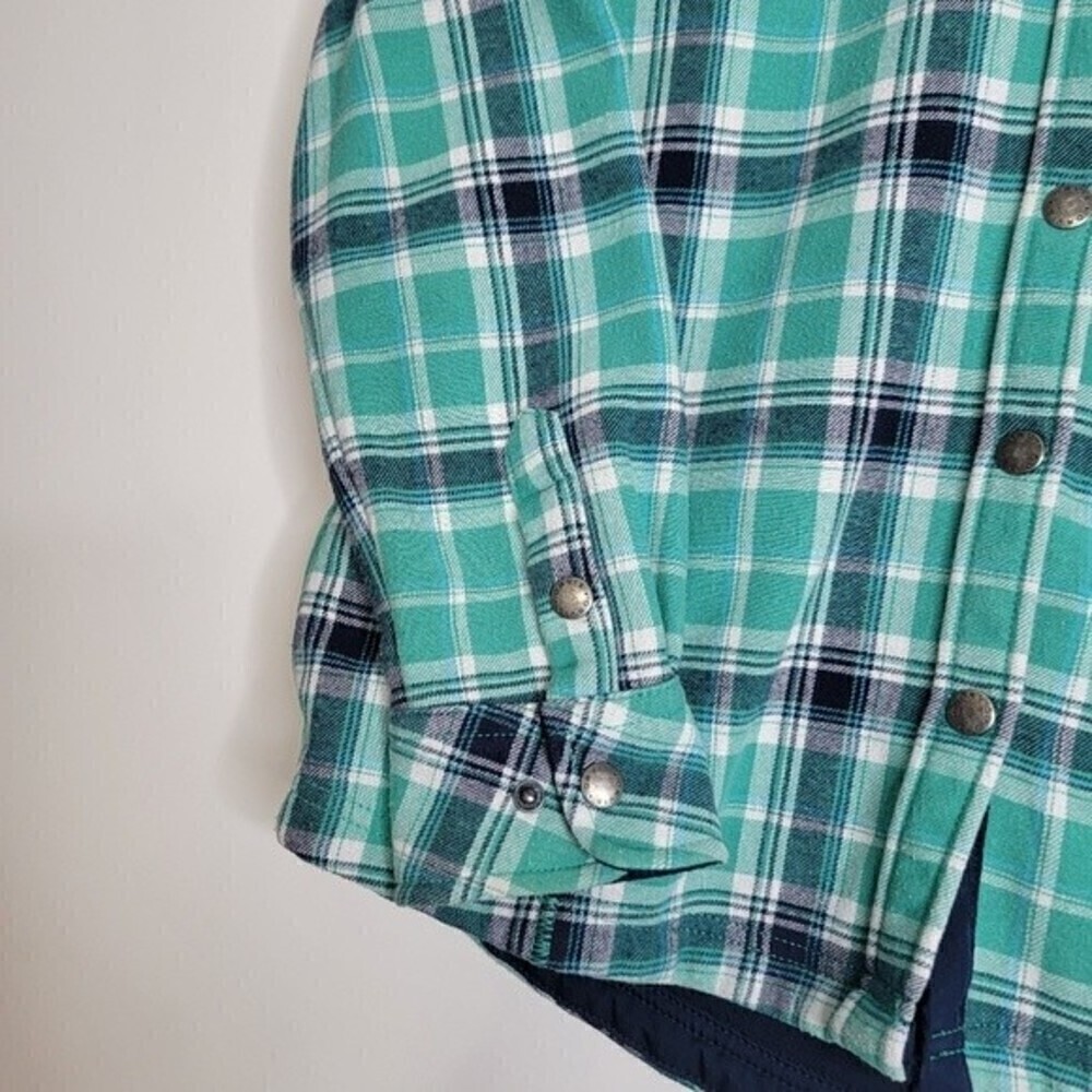 3 X 25 ORVIS women's flannel plaid shirt jacket blue teal size midium shacket - Picture 6 of 13